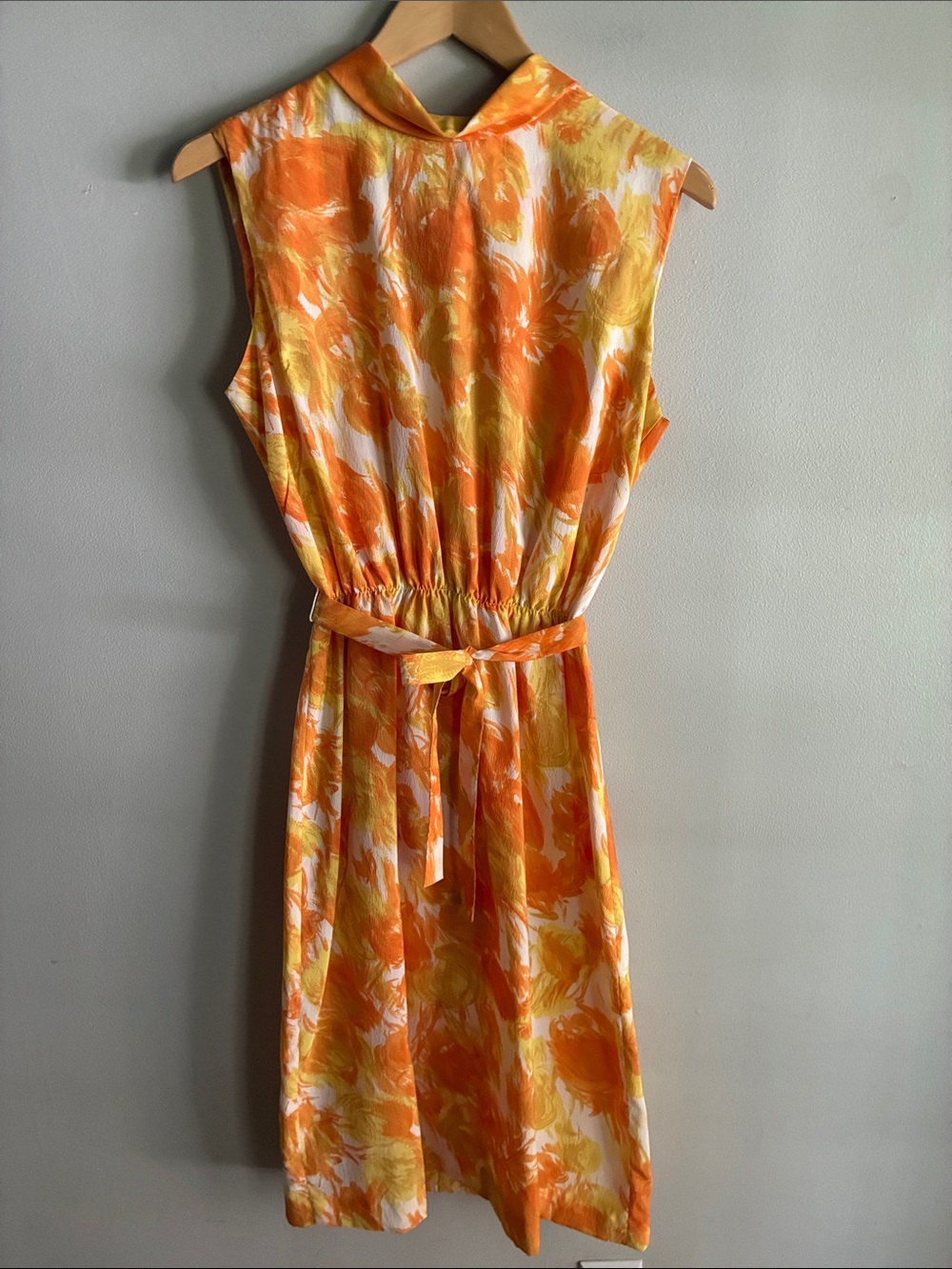 Vintage 70s Bobbie Brooks Orange Floral Midi Dress Belted Mod Small
